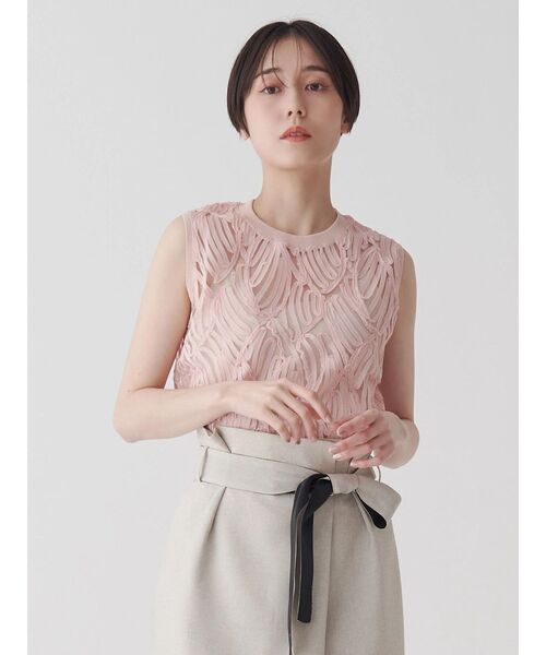 TONAL（トーナル）の「刺繍レーストップス（Tシャツ/カットソー・レディース・ベビーピンク/オフホワイト/ブラック・MEDIUM）」の4枚目の写真