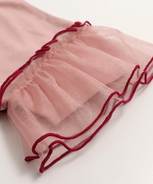 JAM & LINK（ジャムアンドリンク）の「袖チュールフリルTシャツ（Tシャツ/カットソー・キッズ・スモークピンク/ブラック/ホワイト・150cm/160cm/110cm/100cm/120cm/130cm/140cm）」の6枚目の写真