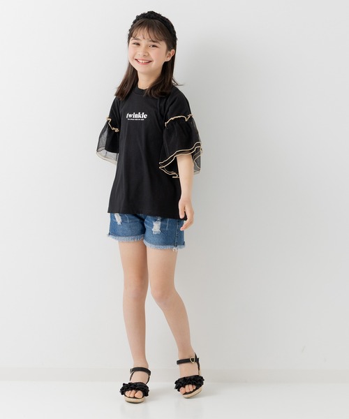 JAM & LINK（ジャムアンドリンク）の「袖チュールフリルTシャツ（Tシャツ/カットソー・キッズ・スモークピンク/ブラック/ホワイト・150cm/160cm/110cm/100cm/120cm/130cm/140cm）」の14枚目の写真