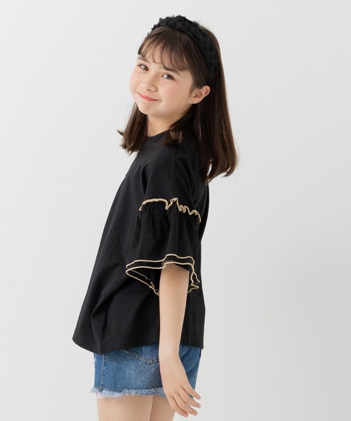 JAM & LINK（ジャムアンドリンク）の「袖チュールフリルTシャツ（Tシャツ/カットソー・キッズ・スモークピンク/ブラック/ホワイト・150cm/160cm/110cm/100cm/120cm/130cm/140cm）」の16枚目の写真