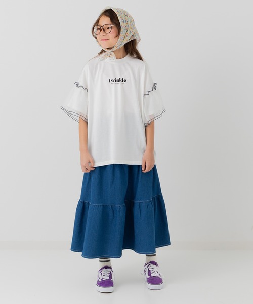 JAM & LINK（ジャムアンドリンク）の「袖チュールフリルTシャツ（Tシャツ/カットソー・キッズ・スモークピンク/ブラック/ホワイト・150cm/160cm/110cm/100cm/120cm/130cm/140cm）」の18枚目の写真