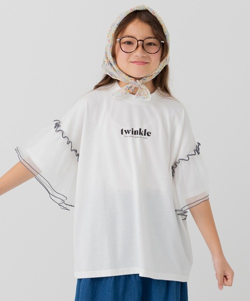 JAM & LINK（ジャムアンドリンク）の「袖チュールフリルTシャツ（Tシャツ/カットソー・キッズ・スモークピンク/ブラック/ホワイト・150cm/160cm/110cm/100cm/120cm/130cm/140cm）」の20枚目の写真