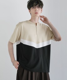 Buyer’s Select/ポンチ×フェイクスウェードVCUT切替ハーフジップTシャツ