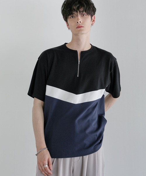 ASTRONOMY(アストロノミー)の「Buyer’s Select/ポンチ×フェイクスウェードVCUT切替ハーフジップTシャツ(Tシャツ/カットソー・メンズ・ブラック系/ネイビー系/グレー系・L/M)」の3枚目の写真