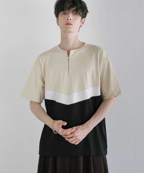 ASTRONOMY(アストロノミー)の「Buyer’s Select/ポンチ×フェイクスウェードVCUT切替ハーフジップTシャツ(Tシャツ/カットソー・メンズ・ブラック系/ネイビー系/グレー系・L/M)」の4枚目の写真