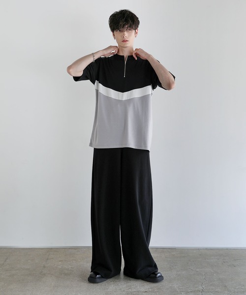 ASTRONOMY(アストロノミー)の「Buyer’s Select/ポンチ×フェイクスウェードVCUT切替ハーフジップTシャツ(Tシャツ/カットソー・メンズ・ブラック系/ネイビー系/グレー系・L/M)」の12枚目の写真