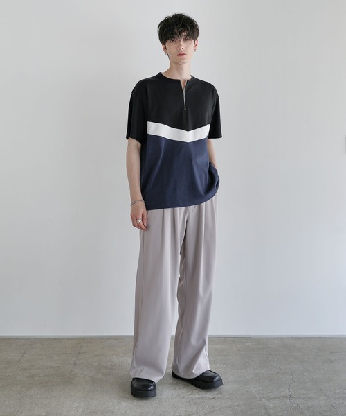 ASTRONOMY(アストロノミー)の「Buyer’s Select/ポンチ×フェイクスウェードVCUT切替ハーフジップTシャツ(Tシャツ/カットソー・メンズ・ブラック系/ネイビー系/グレー系・L/M)」の16枚目の写真
