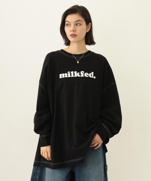 MILKFED.（ミルクフェド）の「COOPER LOGO SUPER BIG L/S TOP（Tシャツ/カットソー・レディース・ブラック/レッド/オートミール・ONE SIZE）」の2枚目の写真