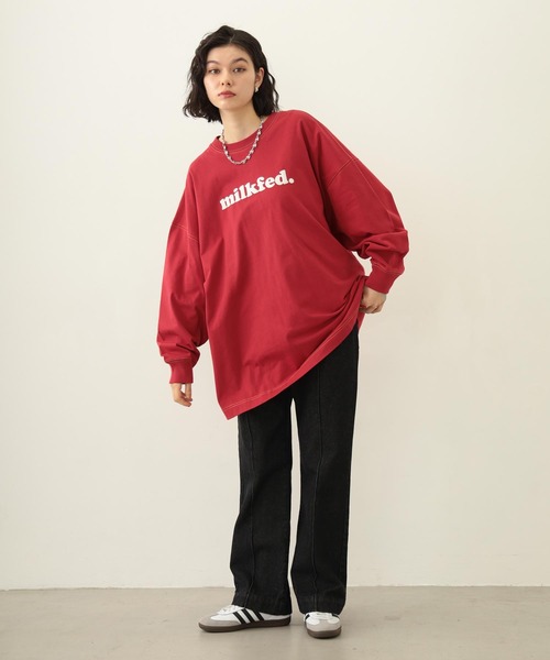 MILKFED.（ミルクフェド）の「COOPER LOGO SUPER BIG L/S TOP（Tシャツ/カットソー・レディース・ブラック/レッド/オートミール・ONE SIZE）」の8枚目の写真