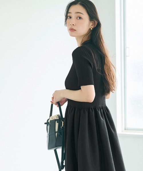 coca（coca）（コカ）の「異素材切り替えバルーンニットワンピース（ワンピース・レディース・アイボリー/ブラック・L/M/S）」の4枚目の写真