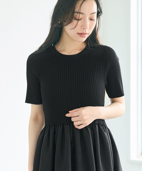 coca（coca）（コカ）の「異素材切り替えバルーンニットワンピース（ワンピース・レディース・アイボリー/ブラック・L/M/S）」の6枚目の写真