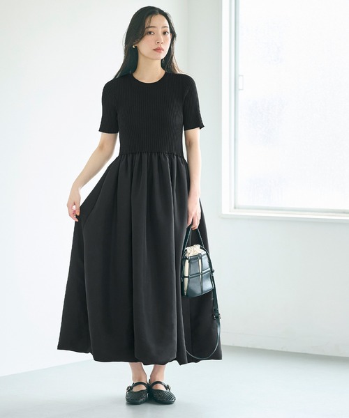 coca（coca）（コカ）の「異素材切り替えバルーンニットワンピース（ワンピース・レディース・アイボリー/ブラック・L/M/S）」の8枚目の写真