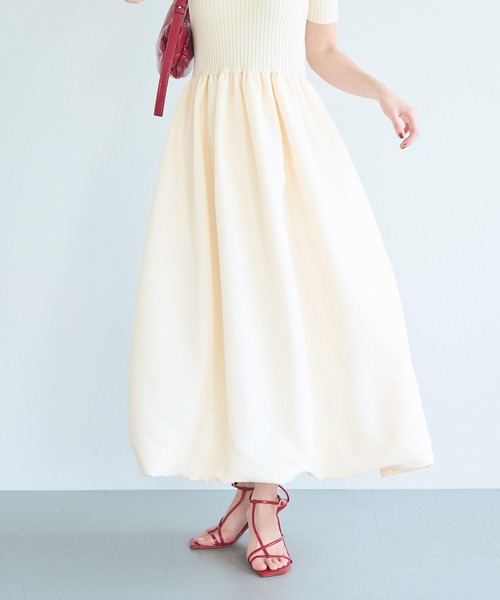 coca（coca）（コカ）の「異素材切り替えバルーンニットワンピース（ワンピース・レディース・アイボリー/ブラック・L/M/S）」の12枚目の写真