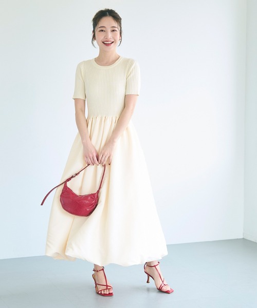 coca（coca）（コカ）の「異素材切り替えバルーンニットワンピース（ワンピース・レディース・アイボリー/ブラック・L/M/S）」の14枚目の写真