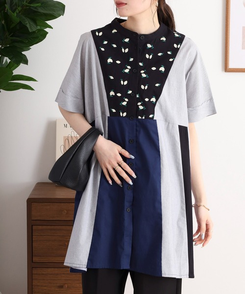 ブラウス シャツ EMAGO レモン刺繍チュニックシャツ レディース EMAGO レモン刺繍チュニックシャツ（シャツ/ブラウス）｜Emago