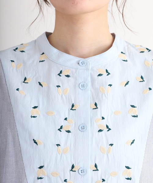 ブラウス シャツ EMAGO レモン刺繍チュニックシャツ レディース EMAGO レモン刺繍チュニックシャツ（シャツ/ブラウス）｜Emago
