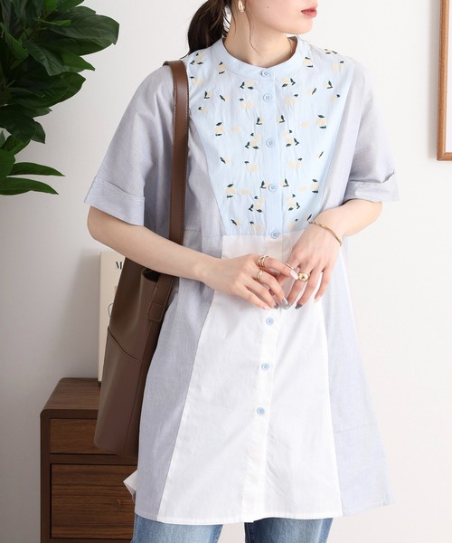 ブラウス シャツ EMAGO レモン刺繍チュニックシャツ レディース EMAGO レモン刺繍チュニックシャツ（シャツ/ブラウス）｜Emago