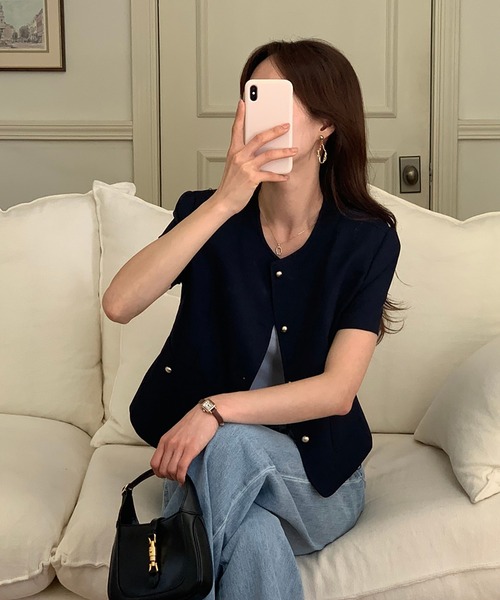 Doula Doula(ドゥーラドゥーラ)の「ノーカラー半袖ジャケット(その他アウター・レディース・ネイビー/ホワイト・FREE)」の13枚目の写真