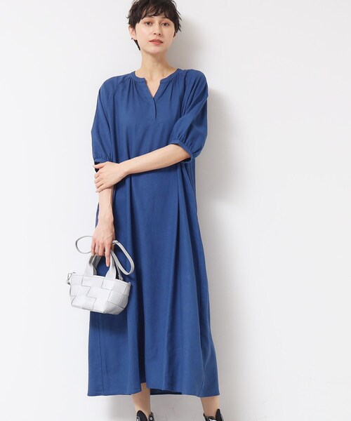 Dessin（デッサン）の「【洗える】パフスリーブAラインワンピース（S～L）（ワンピース・レディース・ブルー/ブラウン系その他/ブラック・03/02/01）」の3枚目の写真