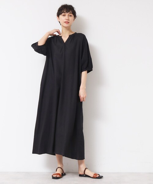 Dessin（デッサン）の「【洗える】パフスリーブAラインワンピース（S～L）（ワンピース・レディース・ブルー/ブラウン系その他/ブラック・03/02/01）」の5枚目の写真