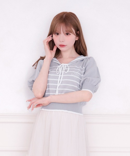 apres jour（アプレジュール）の「セーラー襟ボーダーニット（ニット/セーター・レディース・ネイビー/ホワイト/グレー・X-LARGE/フリー）」の6枚目の写真