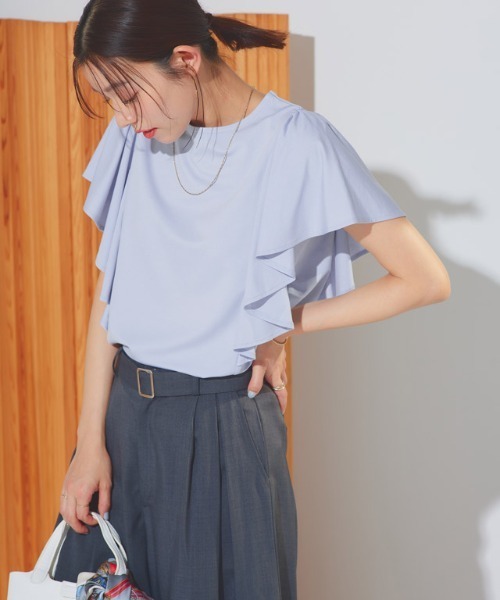 Pierrot（ピエロ）の「ラッフルTシャツ（Tシャツ/カットソー・レディース・ネイビー/ブラック/ライトブルー/オフホワイト・M/L/LL）」の12枚目の写真