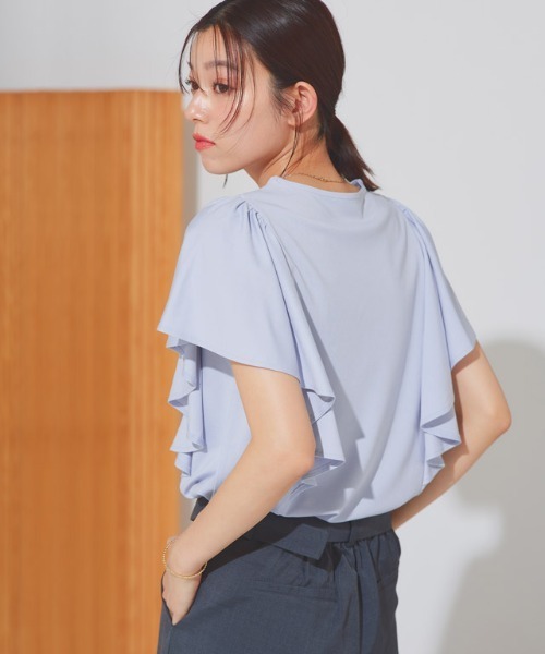 Pierrot（ピエロ）の「ラッフルTシャツ（Tシャツ/カットソー・レディース・ネイビー/ブラック/ライトブルー/オフホワイト・M/L/LL）」の13枚目の写真