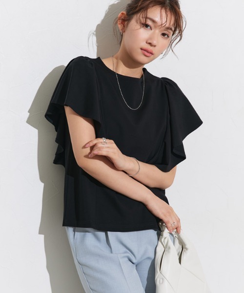 Pierrot（ピエロ）の「ラッフルTシャツ（Tシャツ/カットソー・レディース・ネイビー/ブラック/ライトブルー/オフホワイト・M/L/LL）」の19枚目の写真