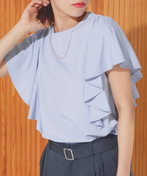 Pierrot（ピエロ）の「ラッフルTシャツ（Tシャツ/カットソー・レディース・ネイビー/ブラック/ライトブルー/オフホワイト・M/L/LL）」の5枚目の写真