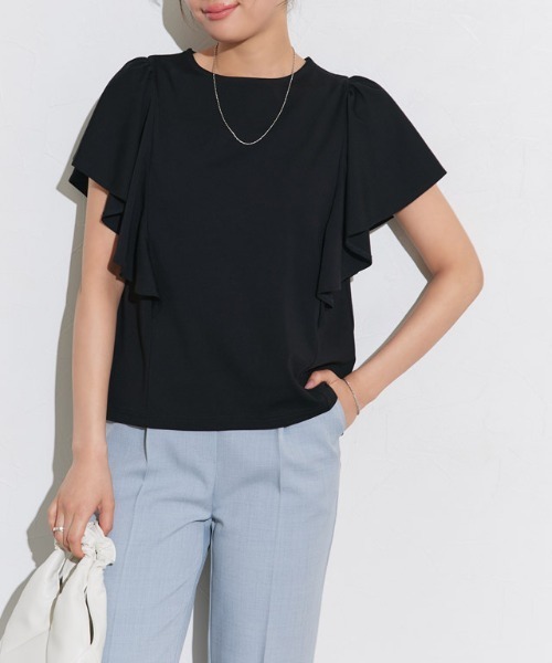 Pierrot（ピエロ）の「ラッフルTシャツ（Tシャツ/カットソー・レディース・ネイビー/ブラック/ライトブルー/オフホワイト・M/L/LL）」の8枚目の写真