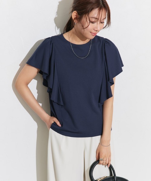 Pierrot（ピエロ）の「ラッフルTシャツ（Tシャツ/カットソー・レディース・ネイビー/ブラック/ライトブルー/オフホワイト・M/L/LL）」の11枚目の写真