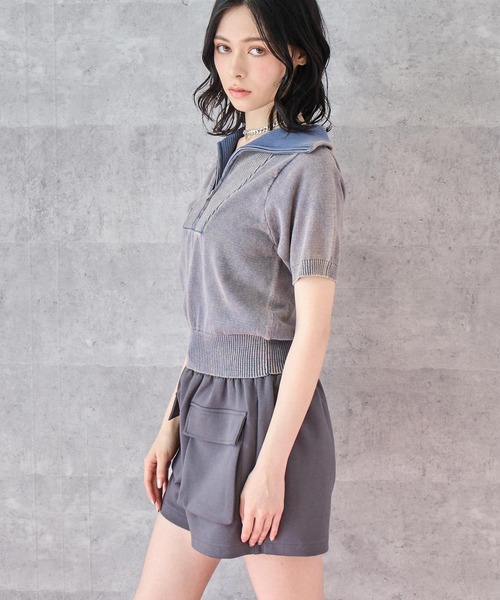 ANAP（アナップ）の「ジップアップ ピグメント 半袖 トップス（Tシャツ/カットソー・レディース・ネイビー/グレー・FREE）」の10枚目の写真