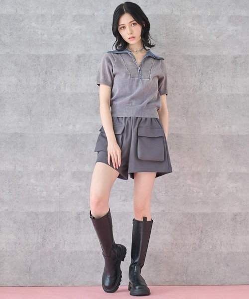 ANAP（アナップ）の「ジップアップ ピグメント 半袖 トップス（Tシャツ/カットソー・レディース・ネイビー/グレー・FREE）」の12枚目の写真