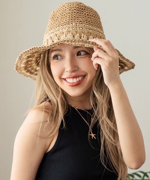 anap mimpi（アナップミンピ）の「ワイヤー入り ツバヒロ ペーパー クロッシェ ハット（ハット・レディース・ベージュ/ブラック・FREE）」の14枚目の写真