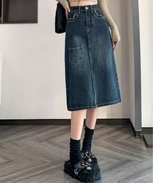 kirakiraShop（キラキラショップ）の「フロント スリット デニム スカート（デニムスカート）」
