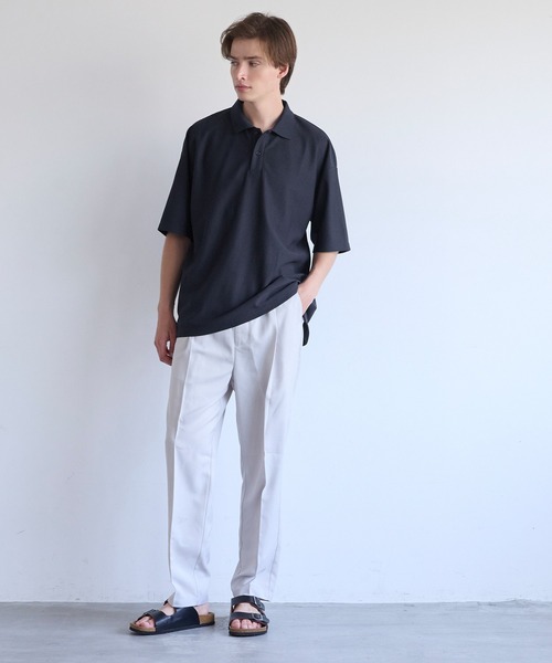 BRIEFING ラッセル編みポロ メンズL ベージュ MEN DOT MESH COOL ヘンリーネック半袖ポロシャツ サンドベージュ