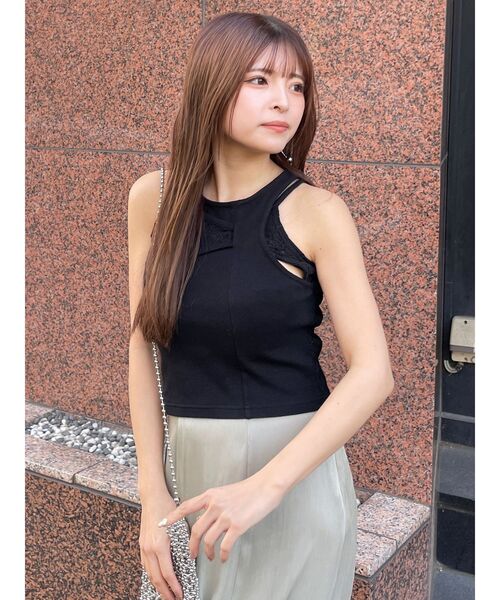 MURUA（ムルーア）の「トリックドッキングキャミタンク（タンクトップ・レディース・ホワイト/ブラック/ライム・FREE）」の4枚目の写真