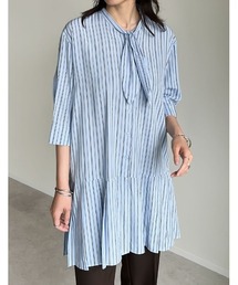 ebagos ストライプ柄 半袖チュニック セール】 ドットストライププリントチュニック （チュニック