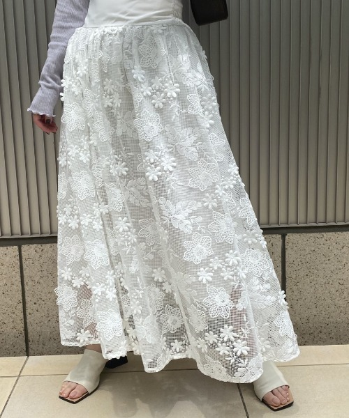 【honey mi honey】チュールワンピ　ホワイト HONEY MI HONEY jacquard tunic one-piece （white