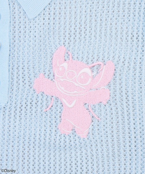 セール】スティッチ／刺繍ハートボタンニットポロシャツ（T