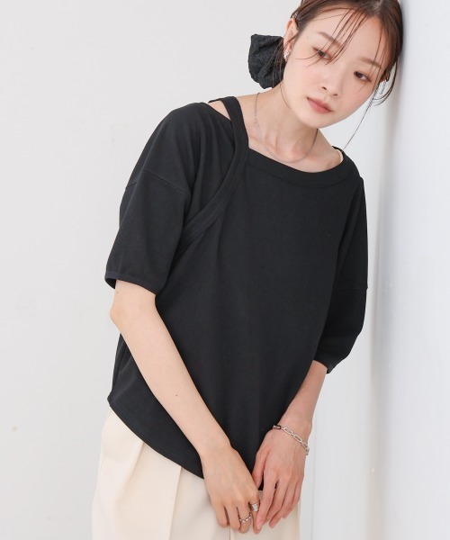 Bab(バブ)の「アシメコクーンスリーブカットソー(Tシャツ/カットソー・レディース・ブルー/オフホワイト/ブラック・FREE)」の1枚目の写真