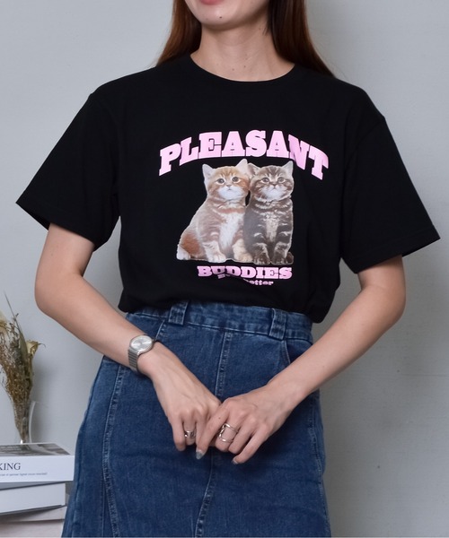 MODISH GAZE(モディシュガゼ)の「【MODISH GAZE】アニマルプリントTシャツ CATプリント(Tシャツ/カットソー・メンズ・ホワイト/オートミール/ネイビー/ブラック・MEDIUM/LARGE/X-LARGE)」の2枚目の写真