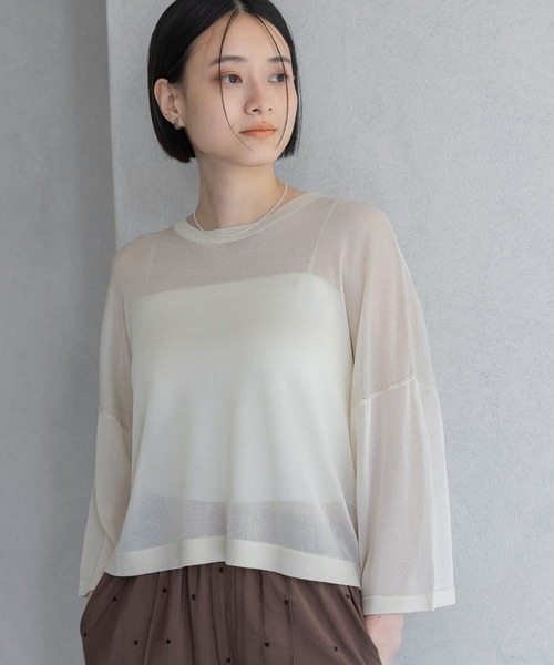 A part by（アパートバイ）の「ラメシアーニット_5分袖（ニット/セーター・レディース・アイボリー/ライトグレー/キャメル・FREE）」の2枚目の写真