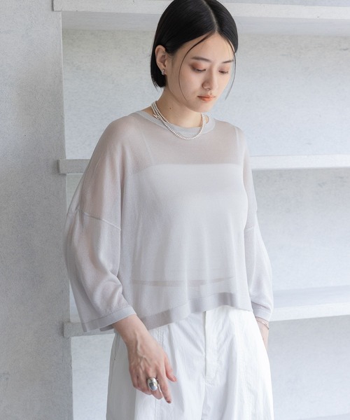 A part by（アパートバイ）の「ラメシアーニット_5分袖（ニット/セーター・レディース・アイボリー/ライトグレー/キャメル・FREE）」の9枚目の写真