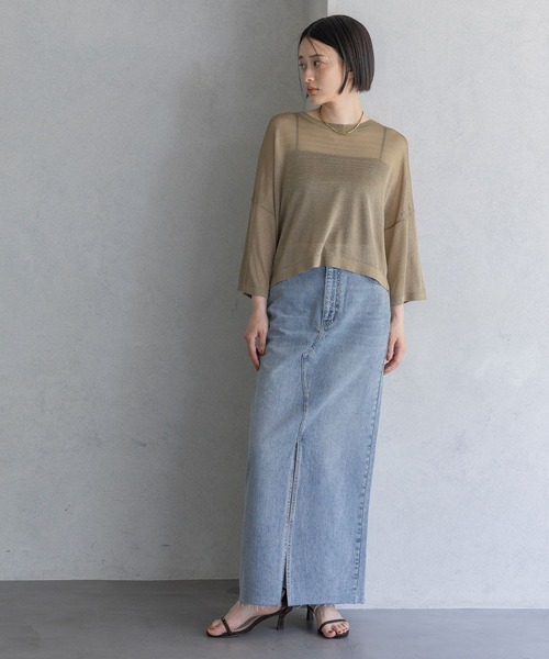 A part by（アパートバイ）の「ラメシアーニット_5分袖（ニット/セーター・レディース・アイボリー/ライトグレー/キャメル・FREE）」の13枚目の写真