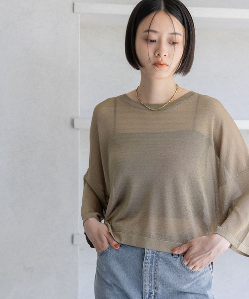 A part by（アパートバイ）の「ラメシアーニット_5分袖（ニット/セーター・レディース・アイボリー/ライトグレー/キャメル・FREE）」の15枚目の写真