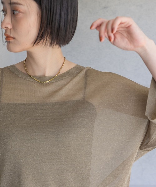 A part by（アパートバイ）の「ラメシアーニット_5分袖（ニット/セーター・レディース・アイボリー/ライトグレー/キャメル・FREE）」の17枚目の写真