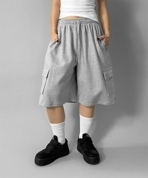 【LVEU.】スウェットカーゴハーフパンツ / ボトムス パンツ ハーフパンツ スウェット オーバー スポーティ カジュアル カーゴパンツ ブラック グレー