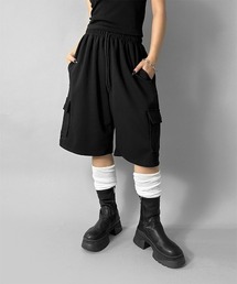 【LVEU.】スウェットカーゴハーフパンツ / ボトムス パンツ ハーフパンツ スウェット オーバー スポーティ カジュアル カーゴパンツ ブラック グレー