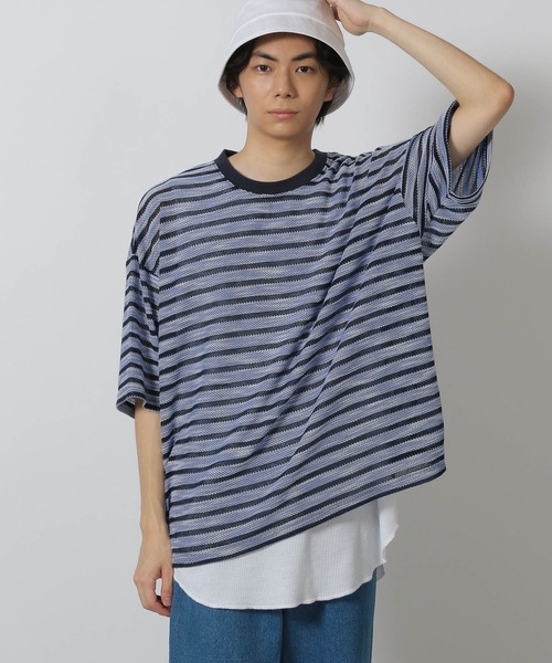 LAKOLE(ラコレ)の「透かしボーダー半袖T / 580733(Tシャツ/カットソー・メンズ・ライトグレー/ブルー/ブラック・LARGE/MEDIUM)」の3枚目の写真